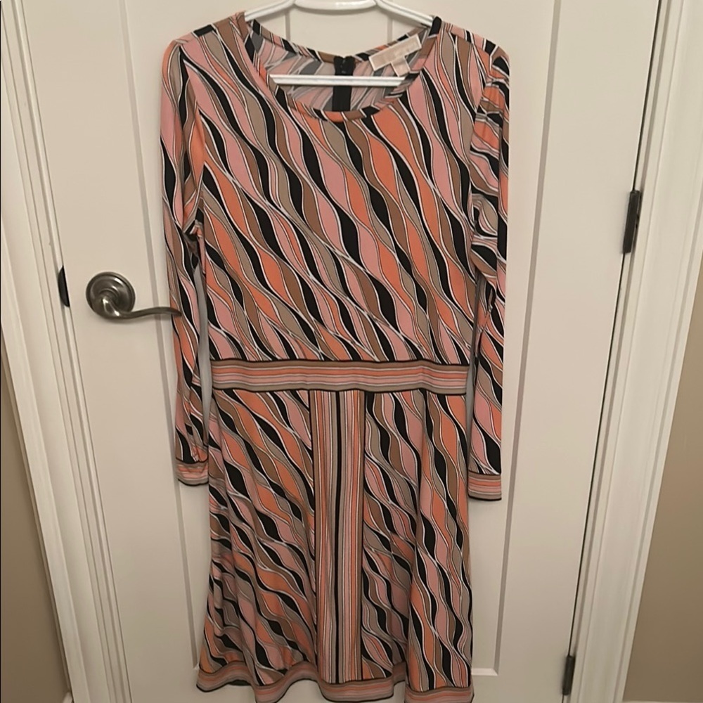MICHAEL Michael Kors Coral and Black Lined Dress Long Sleeve, size M